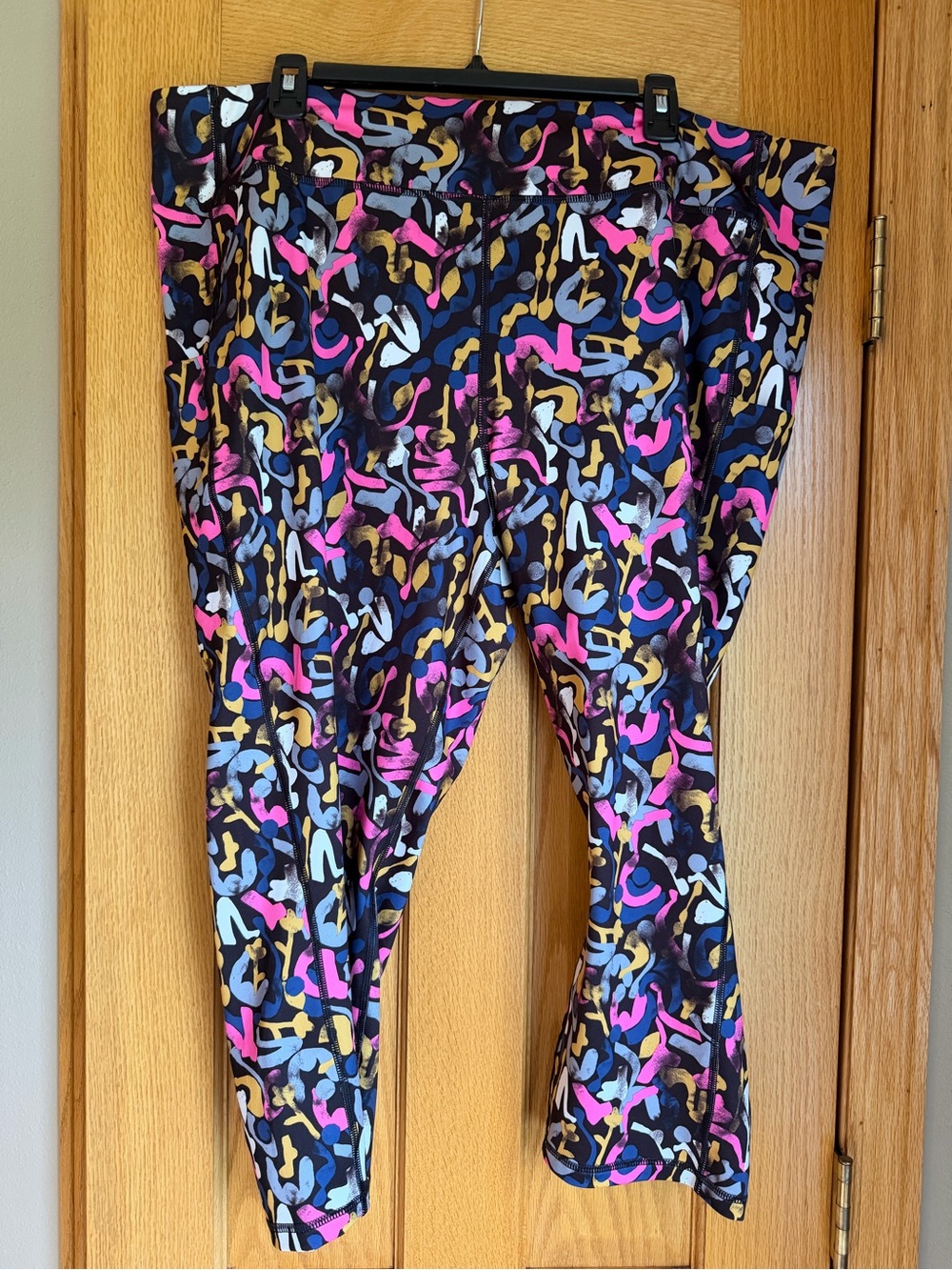 Workout Leggings 3X Plus Size Abstract Paint Splatter Cropped Active Tek Gear
